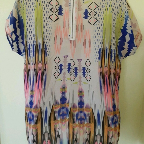 Tribal Print Vintage Ladies Blouse Vintage Long Size Large Vibrant Multi EUC - Picture 7 of 8